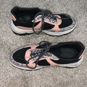 pink and black sneakers
